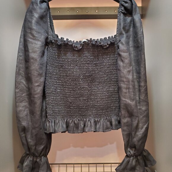 Reformation Black Smocked Blouse - Picture 2 of 12